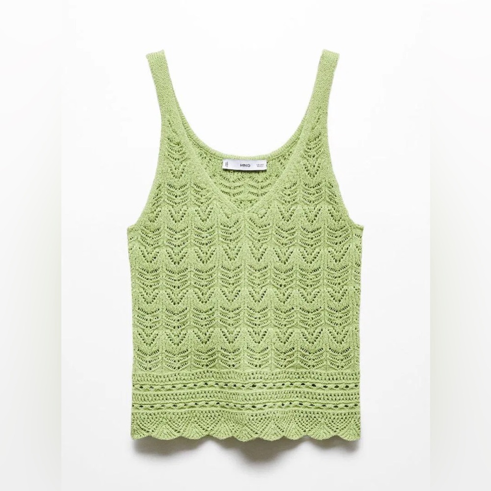 Mango Sage Green Crochet Knit style Tank Top Size Small EUC